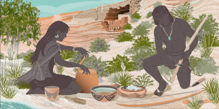 Cliff Dwellers working with Trade Items at Montezuma Castle National Monument