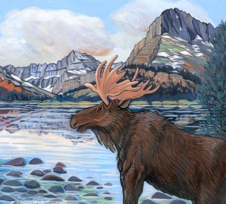 ©Joyce Mihran Turley illustration of moose at Glacier National Park